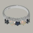 thumbnail image 4 of LBG British Made 10k White Gold Natural Sapphire & Opal Womens Eternity Ring - 33 size options - Size 4.75, 4 of 6