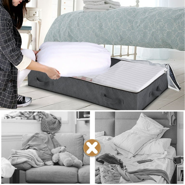 Koovon Under Bed Storage Bags with Zips 90L Underbed Storage Containers Foldable Clothes Storage Organizers for Duvets Comforters Bedding