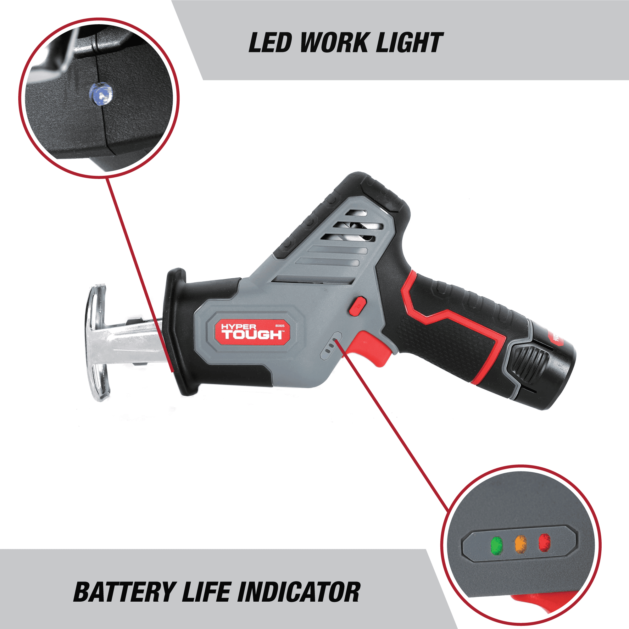 Hyper Tough 12V Max Lithium-Ion Compact Reciprocating Saw with 1.5Ah Battery and Charger