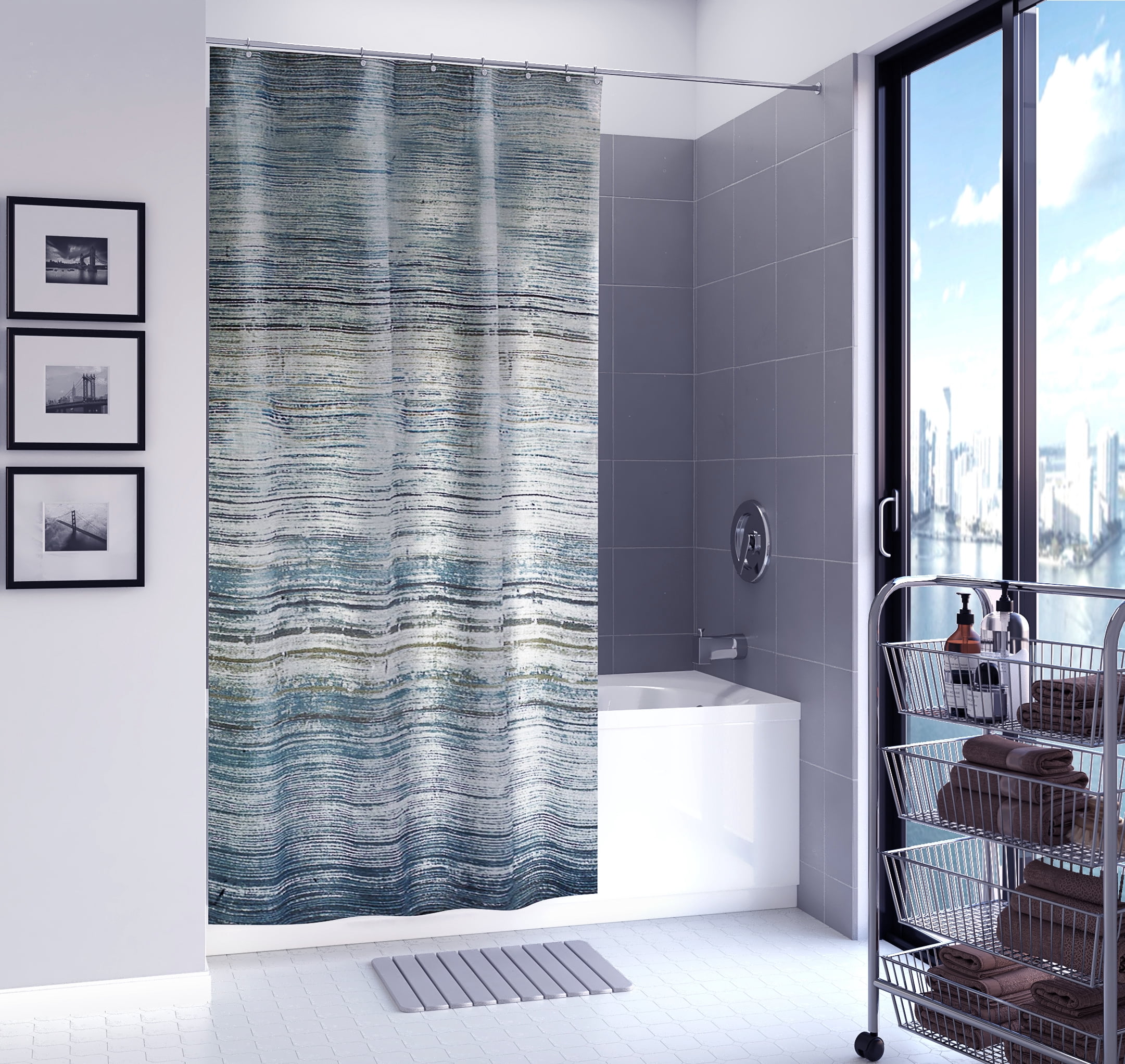 Fancy Bath Outlet Fabric Shower Curtain Blue and Gray Stripes 72 x 72 - Walmart.com