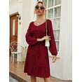 thumbnail image 2 of Women's Puff Sleeve Babydoll Dresses Long Sleeve V Neck Ruffle Flowy Party Midi Dress Black, 2 of 9