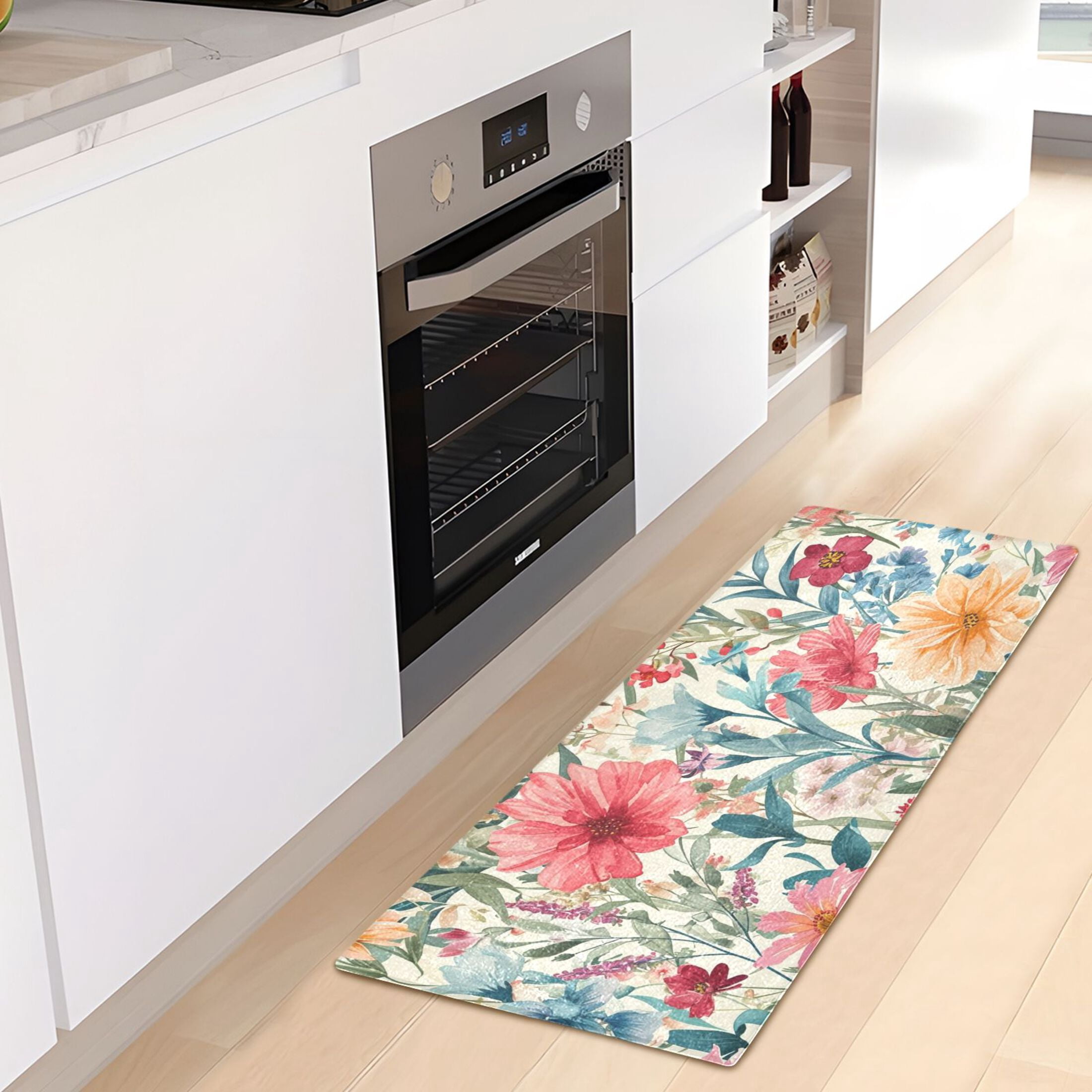 Bath Mat Soft Plush Non-Slip Absorbent Bathroom Rugs 39"x20" Watercolor Blooming Wildflowers