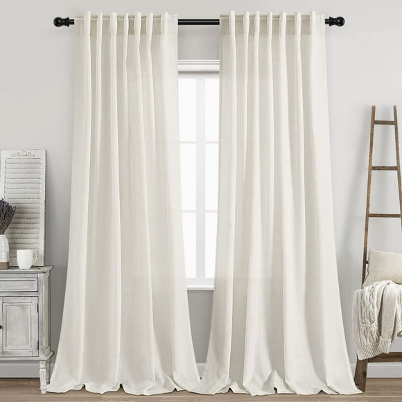 Cortinas Nanspring de lino con lengüeta trasera, 244 cm, 2 paneles, color crema