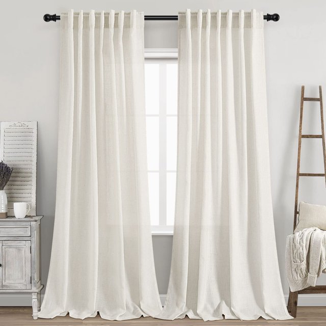 Cortinas Nanspring de lino con lengüeta trasera, 244 cm, 2 paneles, color crema