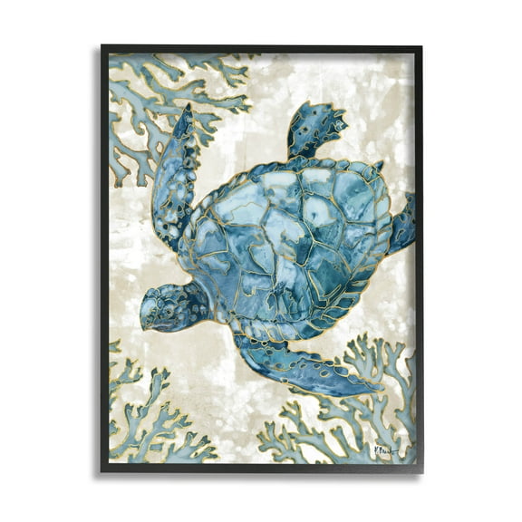 Stupell Industries Sea Turtle Swimming Playa Sealife Graphic Art Black Framed Art Print Wall Art, Design by Paul Brent
