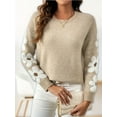 thumbnail image 2 of Ladies floral pattern round neck elegant long-sleeved off-shoulder pullover sweater, 2 of 6