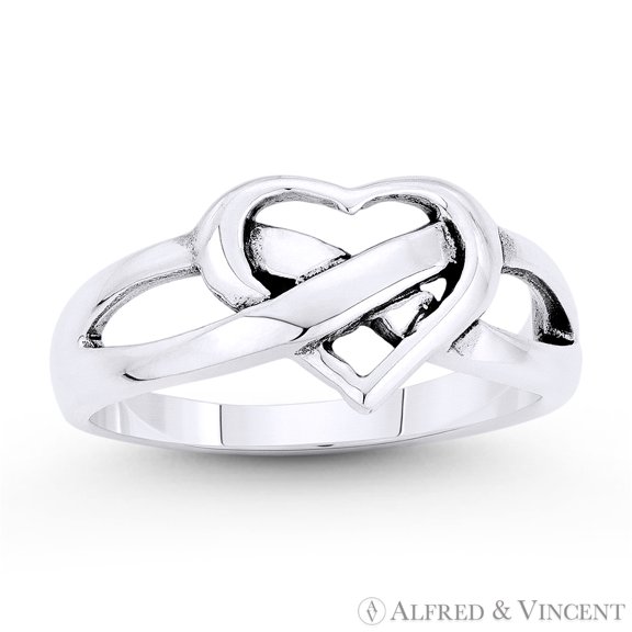 9x11mm Heart & Infinity Knot Charm Love Promise Ring in Solid .925 Sterling Silver