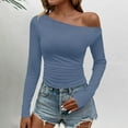 thumbnail image 2 of Womens Basic T-Shirts Going Out Tops Tight Slim Fit Cute One Shoulder Long Sleeve Y2k Clothes Fall Fashion Outfits Dark Blue XS, 2 of 4