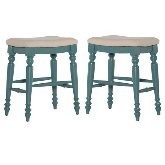 Home Square 2-Piece Furniture 25" Wood Backless Counter Stool Set in Blue