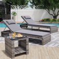 thumbnail image 1 of Danrelax Ensemble de Chaises Longues (Ensemble de 2), Mobilier de Patio Extérieur Moderne avec Dossier Réglable et Table d'Appoint, Osier PE Durable, Coussins Résistants aux Intempéries, Gris, 1 of 10
