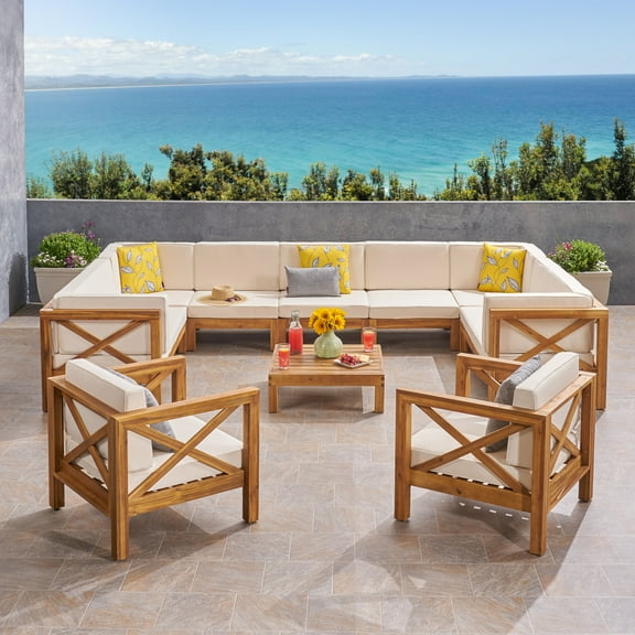 10-Piece Blue and Brown Hand Crafted Outdoor Patio Sectional Sofa with Club Chair Set 58.25"