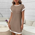 thumbnail image 5 of Mifsaly Ribbed Knit T Shirt Dress Women Mini Cap Sleeve Crewneck Summer Dresses Contrast Trim Lightweight Work Vacation Sundress M, 5 of 7