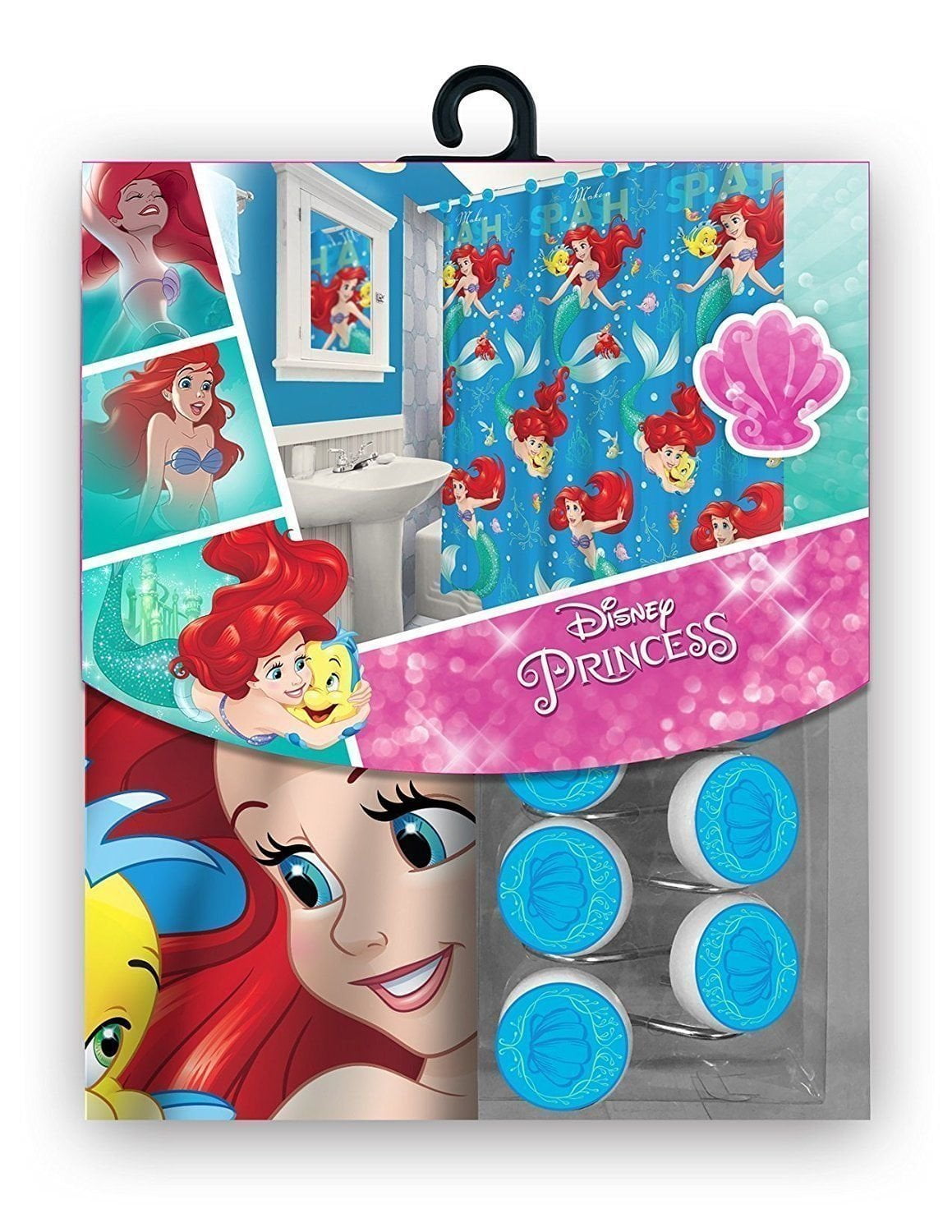 S.L. Home Fashions 13pc Disney Ariel Little Mermaid Shower Curtain and Hooks Set