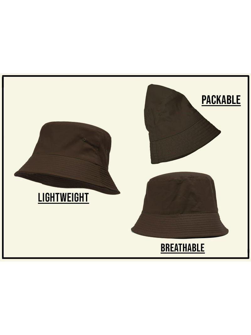 Bucket Hat For Men Women - Cotton Packable Fishing Cap, Brown L/XL