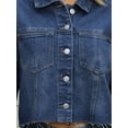 thumbnail image 6 of DARING DIVA Women's Cropped Washed Lightweight Frayed Hem Denim Jacket XL Dark Blue, 6 of 7