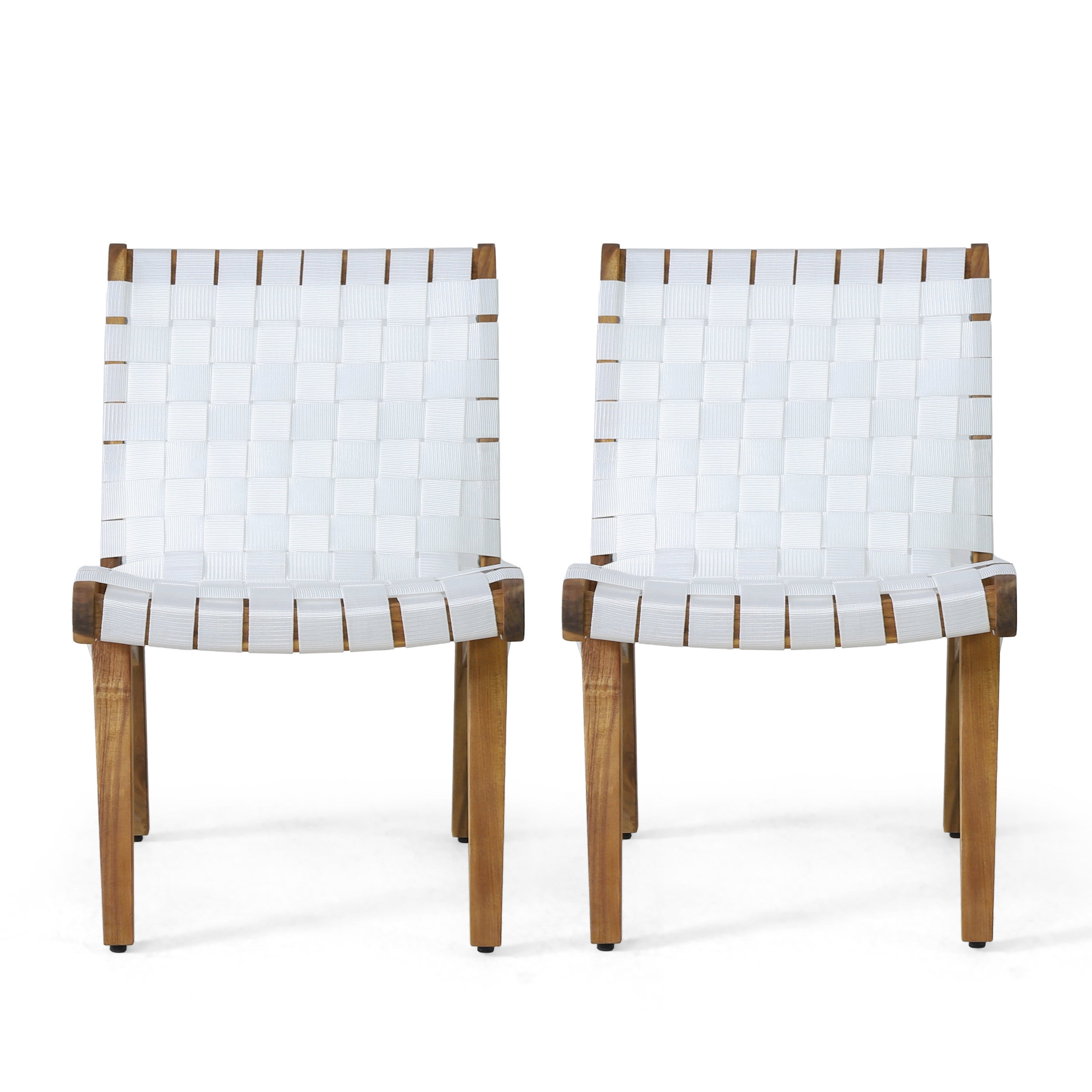 Outdoor Leisure Lounge Single Chair, Acacia Wood and Rope Combined Design for Patio Garden, White