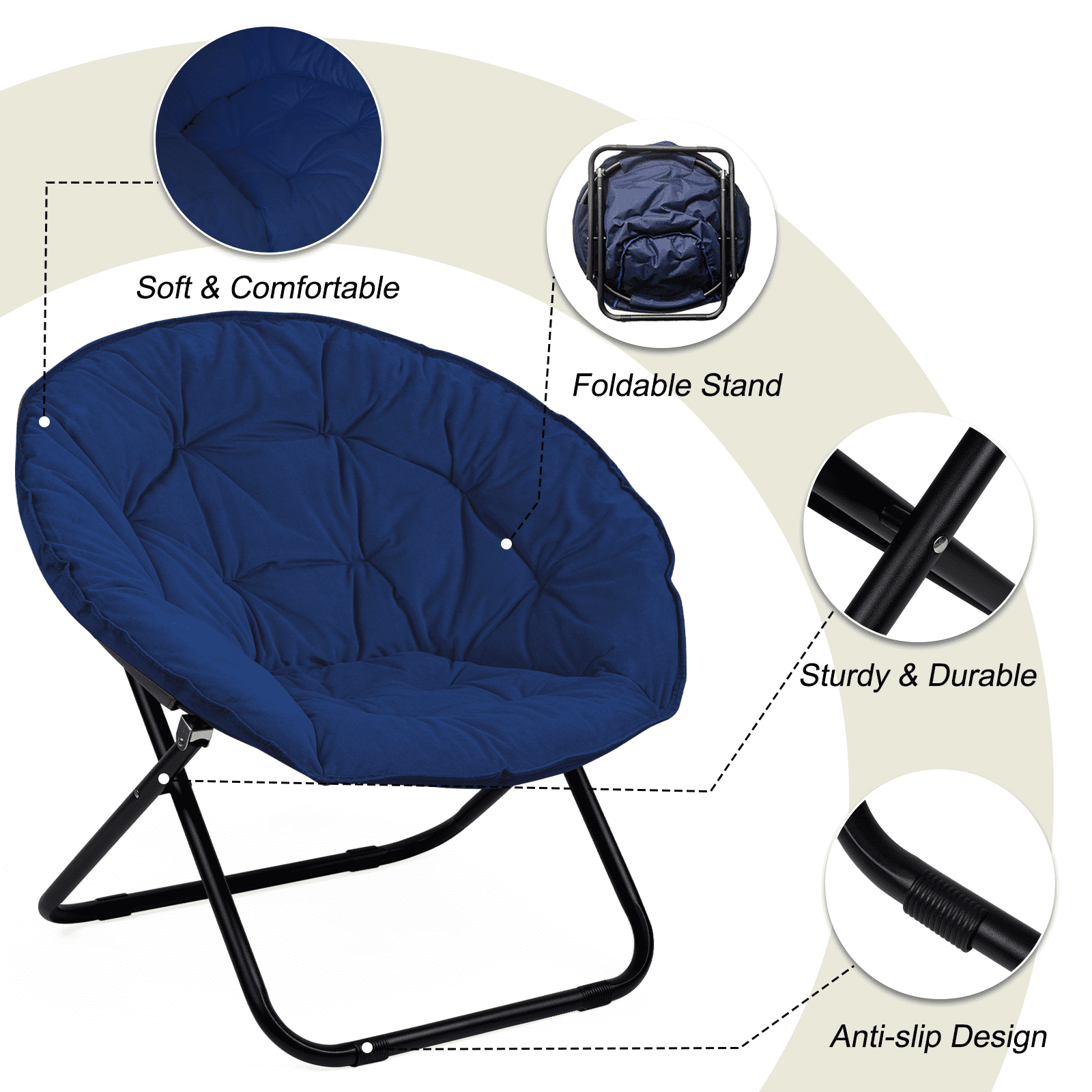 TANGJEAMER Foldable Saucer Chair with Cushions, Ideal for