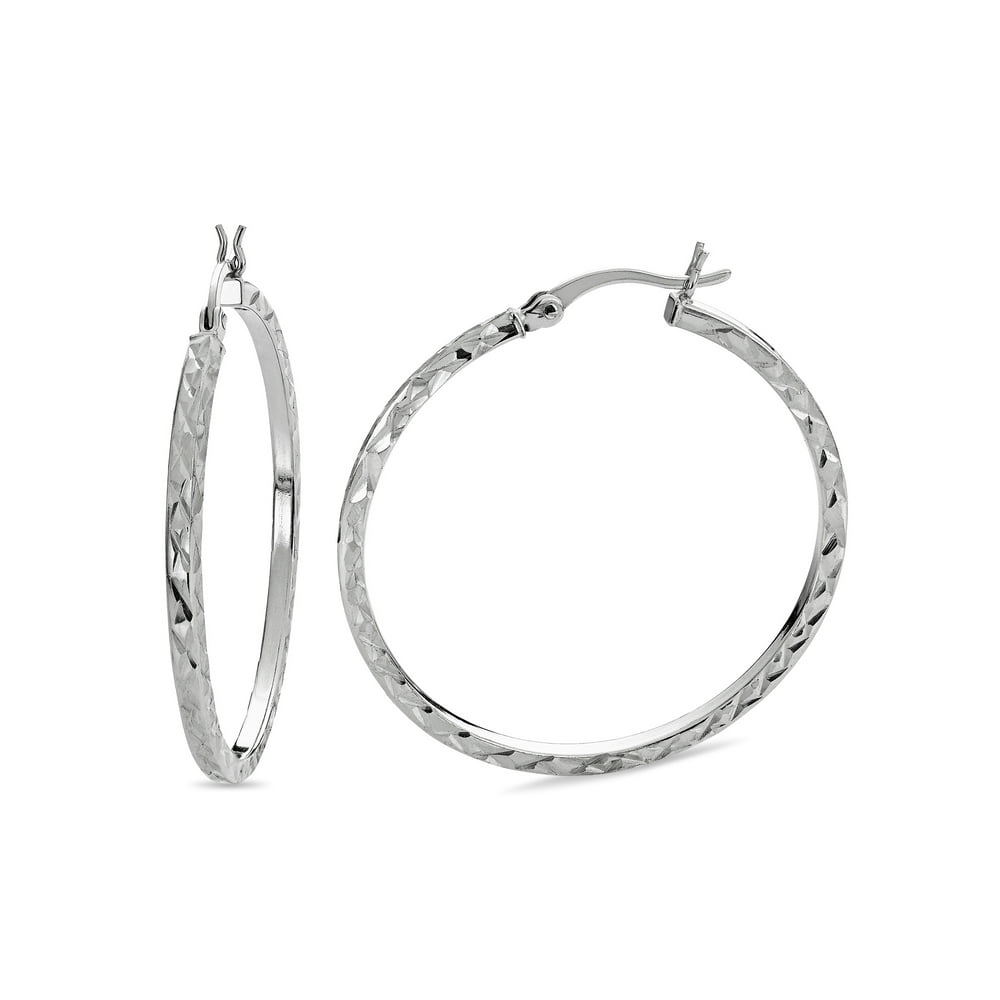 Forever New Sterling Silver Diamond Cut Square Tubing Hoop Earrings