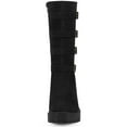 thumbnail image 2 of BLISSFUL STEP Women's Boots Goth Platform Knee High Buckle Chunky Heel Round Toe Faux Suede Boots Black 7, 2 of 8