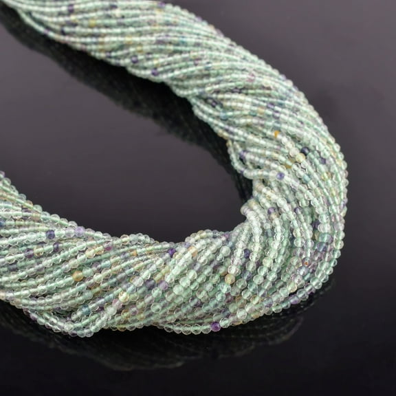 QNAVIC Natural Green Fluorite Gemstone Micro Faceted Rounds Beads Strand Drilled Stone Chakra Healing Crystals DIY Jewelry Making Wholesale Bulk Loose Supply Strand 30 Centimeter (1 Strand)
