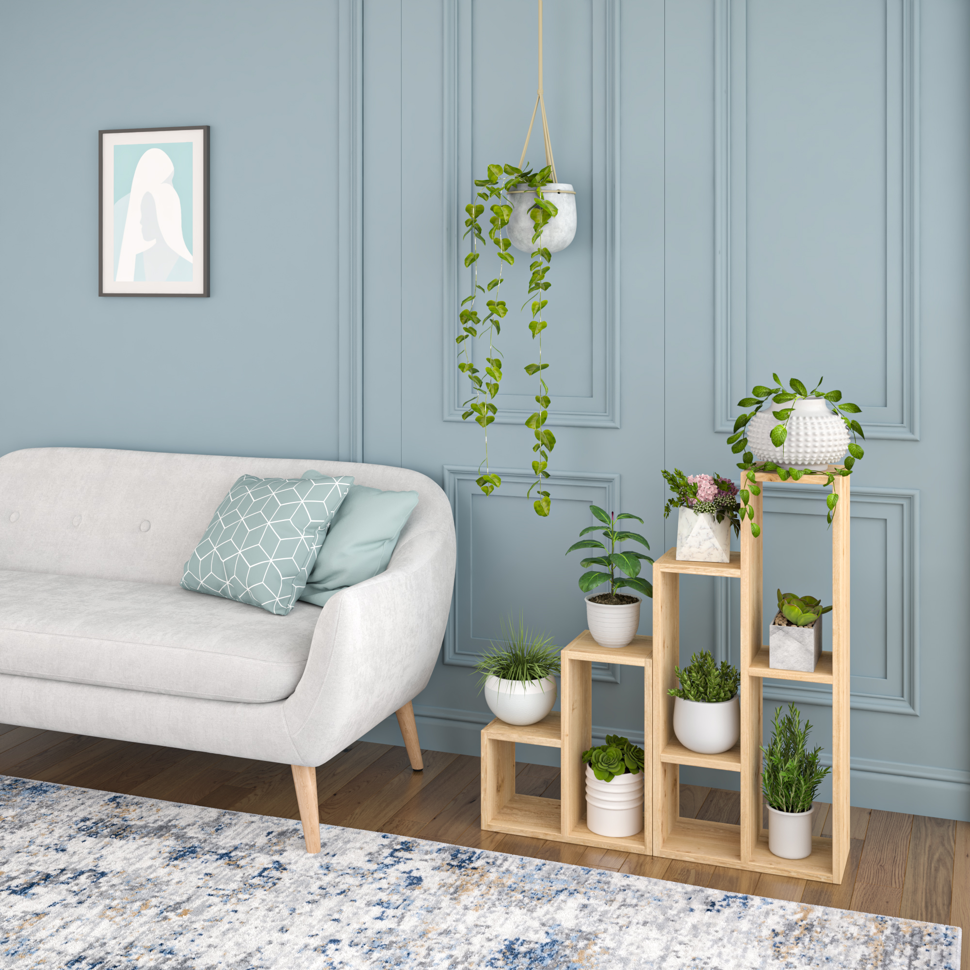 Ada Home Decor Furniture 3 Tier Oak Ponce Modern Plant Stand