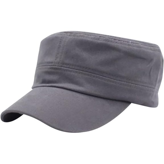 CoCoMangos Adjustable Flat Top Cap Military Style Baseball Cap Plain Cadet Army Hat Vintage Basic Baseball Hat Gray