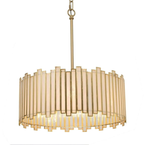 LNC Modern 16-in Gold Drum Chandelier Light with Textured Glass Panels for Dining & Foyer