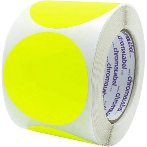 2 Inch Round Label Permanent Color Code Dot Stickers, 500 Labels per Roll, Fluorescent Yellow Label stickers