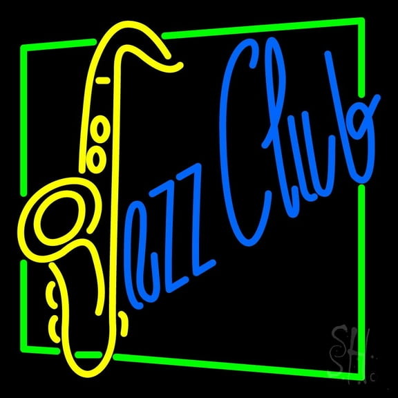 Jazz Club With Saxophone LED Neon Sign 24 x 24 - inches, Clear Edge Cut Acrylic Backing, with Dimmer - Bright and Premium built indoor LED Neon Sign for Bar decor.