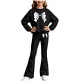 thumbnail image 5 of OGLCCG Girls 2 Piece Outfits Girls Clothes Fall Long Sleeve Bow Print Crew Neck Sweatshirt Top and Flare Pants Set Little Girls Outfits Size 3-14, 5 of 5