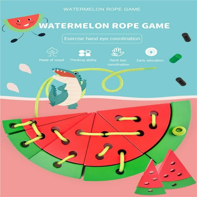 VONKY Watermelon Wood Threading Toys Interactive Outdoor Stringing Game Appliance Toys Household Travel