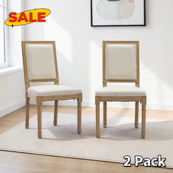 Hassch 2 Pack Chairs, Upholstered Linen Fabric Dining Chairs with Wood Frame, Modern Side Chair for Kitchen, Living Room, Easy Assembly, Beige