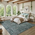 thumbnail image 3 of PLEASOR 8'x10' Area Rug for Living Room, Green Washable Area Rugs with Non-Slip Backing, Boho Floral Vintage Carpets Low Pile for Dining Room, Bedroom, Home Office,Nursery, Apartment,Retro Green, 3 of 11