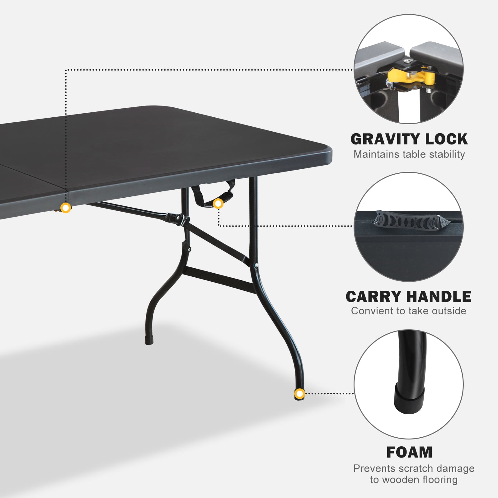 6ft Black Multi functional Outdoor Folding Leisure Picnic Game Party Table Indoor Outdoor Portable Dining Study Display Barbecue Table