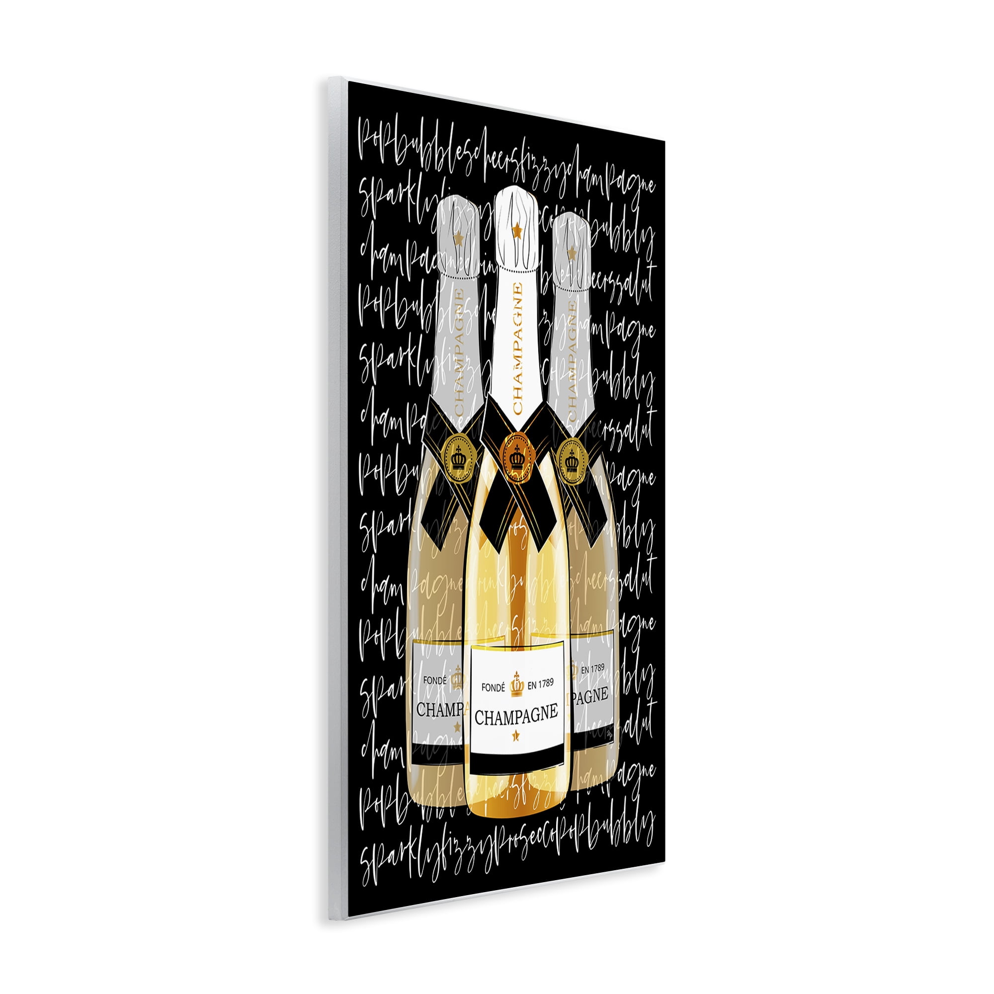 Stupell Industries Triple Champagne Bottle Love Wall Plaque Art, design by Martina Pavlova