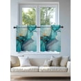 thumbnail image 4 of Teal Ombre Tier Curtains 24 Inch Length, Sheer Curtains for Bedroom Living Room Window Modern Marble Ink Painted Abstract Rod Pocket Voile Drapes Kitchen Curtains Small Half Window 27.5"x24" 2 Panels, 4 of 6
