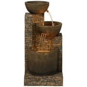 Mason 35 High Large Rustic Indoor Outdoor Decor Faux Stone Floor Fountain with Light LED Outside Garden Patio