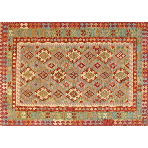 Ahgly Company Indoor Rectangle Contemporary Red Southwestern Area Rugs, 7' x 9'