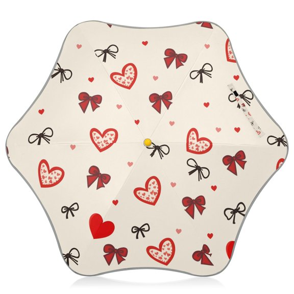 Hand Drawn Heart Pattern Kids Umbrella Rain Umbrella Clear Grip Handle Folding Umbrellas UV50+ 35in