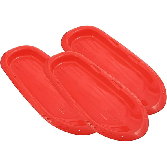 Superio Toboggan Snow Sled for Kids and Adults, Pack of 3 Heavy Duty Plastic Sliders for 2 Riders with Handles and Holes for Pull Ropes- (Ropes Excluded), 48 Inches