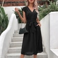 thumbnail image 3 of Summer Simple, Elegant, Versatile Tie-Waist V-Neck Black Dress, 3 of 5