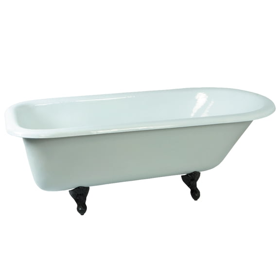 Aqua Eden NHVCTND673123T5 66-Inch Cast Iron Oval Rectangular Roll Top Clawfoot Tub (No Faucet Drillings) in White/Oil Rubbed Bronze