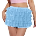 thumbnail image 1 of NINGMENG Skirts For Women Summer Solid Color Ruffle Lace Elastic Waist Bow Front Micro Mini Skirt Outwear,Blue,XL, 1 of 4