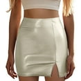 thumbnail image 2 of ZHOGXU Women Skirt High Waist Side Split Solid Color A Line Fashion Comfortable Slim Fit Mini Skirt For Casual Daily Wear,Beige,L, 2 of 6