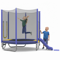 7FT Trampoline with Safety High Enclosure Net and Steel Frame, 220LBS Weight Capacity, Recreational Trampolines with Slide and Ladder, Fitness Trampoline with Soft Pad for Kids Indoor Outdoor, Blue