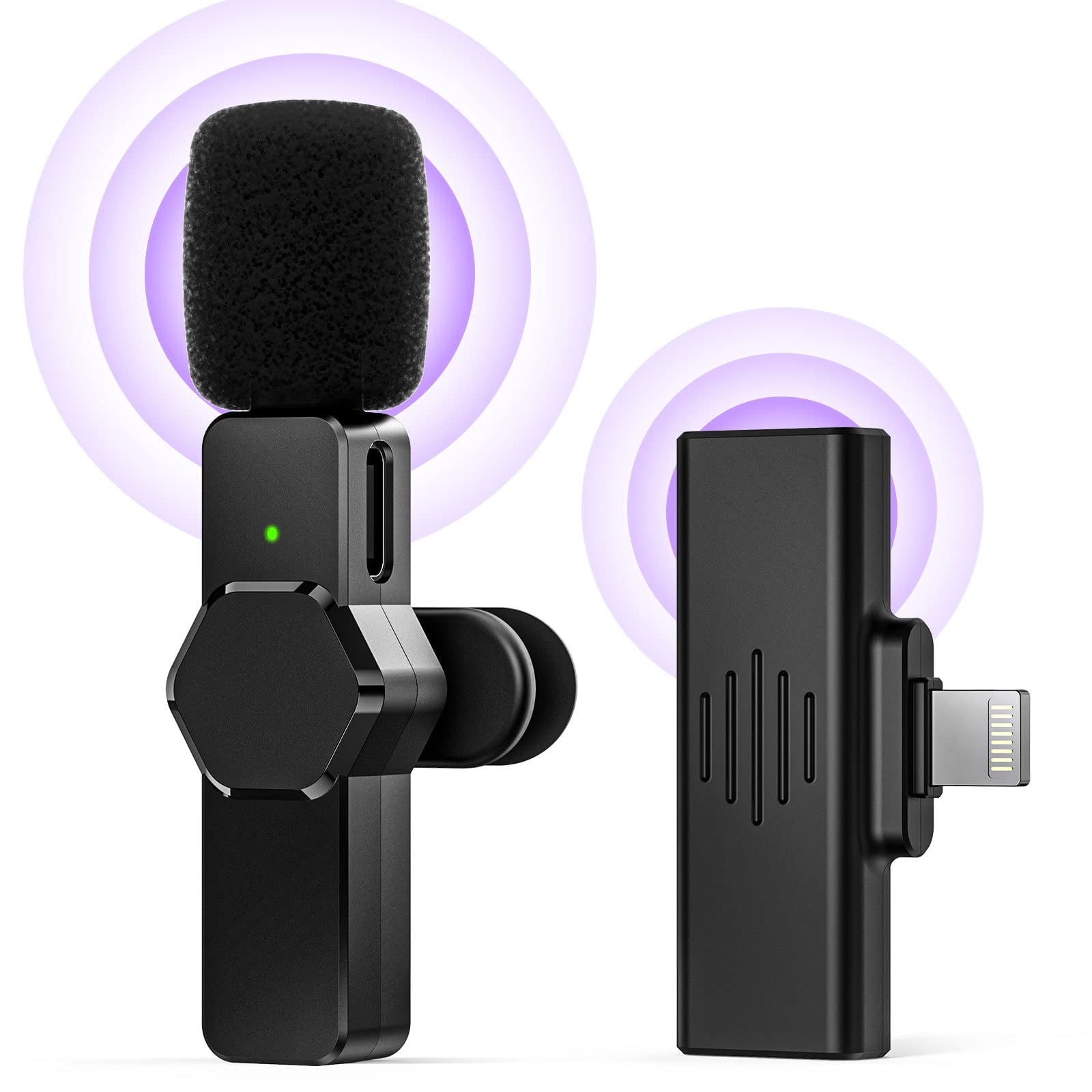 Facebook Live Stream Interview Plug & Play Wireless Microphone for Recording Wireless Lavalier Microphone for iPhone iPad TikTok YouTube Noise Reduction Auto-Sync Clip-on Mini Microphone 