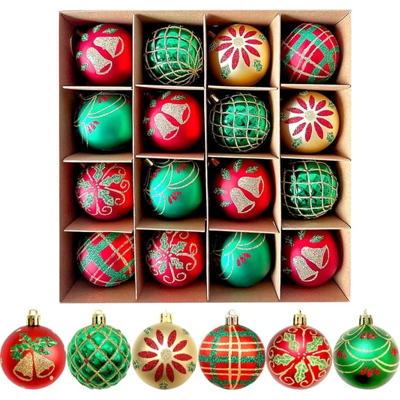 Christmas Baubles Set, 16 Pieces 6 cm Christmas Tree Baubles Plastic Christmas Tree Decoration Christmas Tree Decoration with Hanger Shatterproof Tree Decoration Christmas Baubles