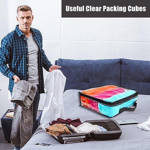 10 Pieces Large Clear Travel Packing Cube ，Clear Vinyl Zippered Storage Bags See Through Moving Bag Plastic Storage Bags PVC Multipurpose Pouch with Handle for Sweater Shirts Dress Storage