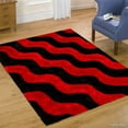 thumbnail image 1 of Allstar Red Shaggy Area Rug with 3D Black Wavy Design. Contemporary Formal Tween Hand Tufted (5' x 7'), 1 of 7