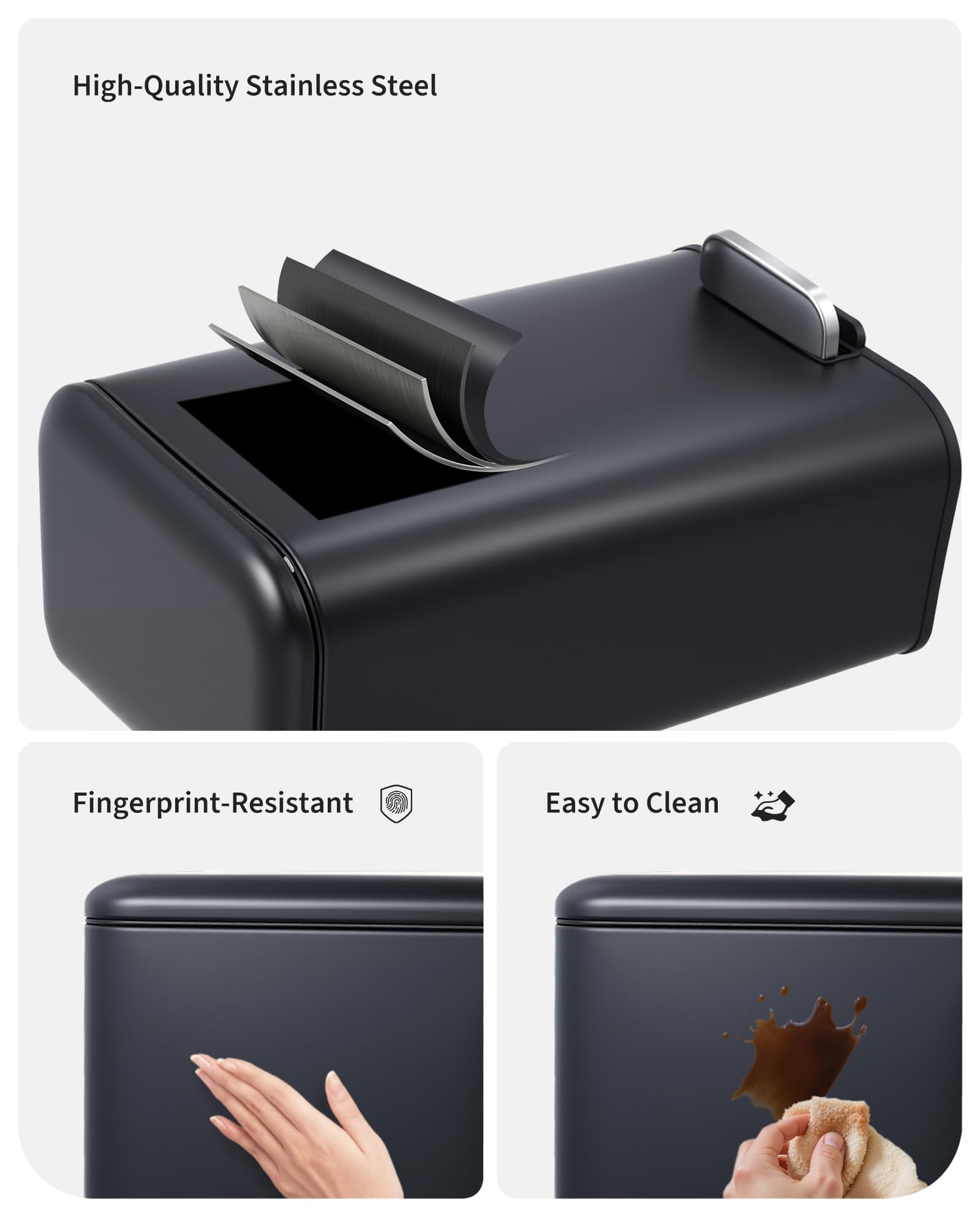5.2 Gallon Trash Can with Lid, 20L Fingerprint Proof Stainless Steel Kitchen Trash Can with Removable Inner Bucket and Lid Soft Close, Pedal Rubbish Binfor Home, Kitchen, Office（Black）